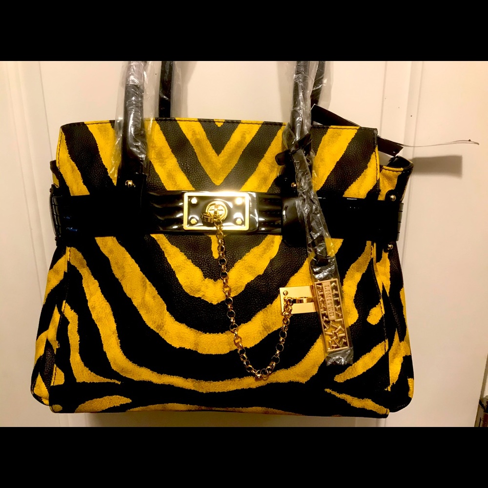 LA Terre Zebra 🦓 Print Bumble bee 🐝 Handbag NEW